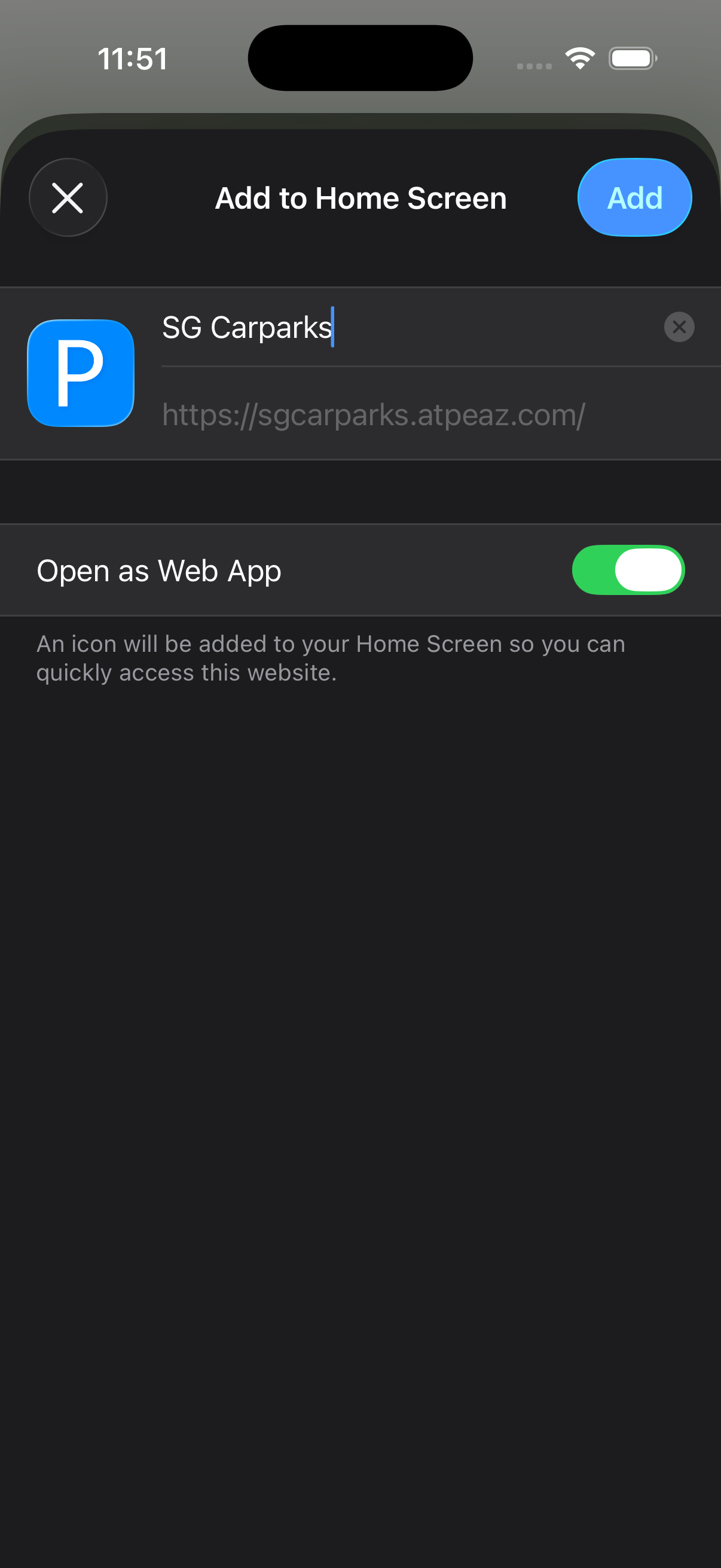 Add to Home Screen dialog